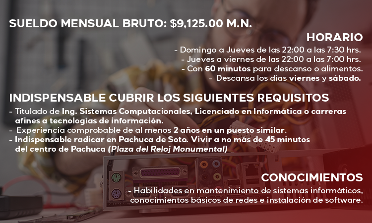 Imagen conlos datos de la vacante de Operador de Monitoreo